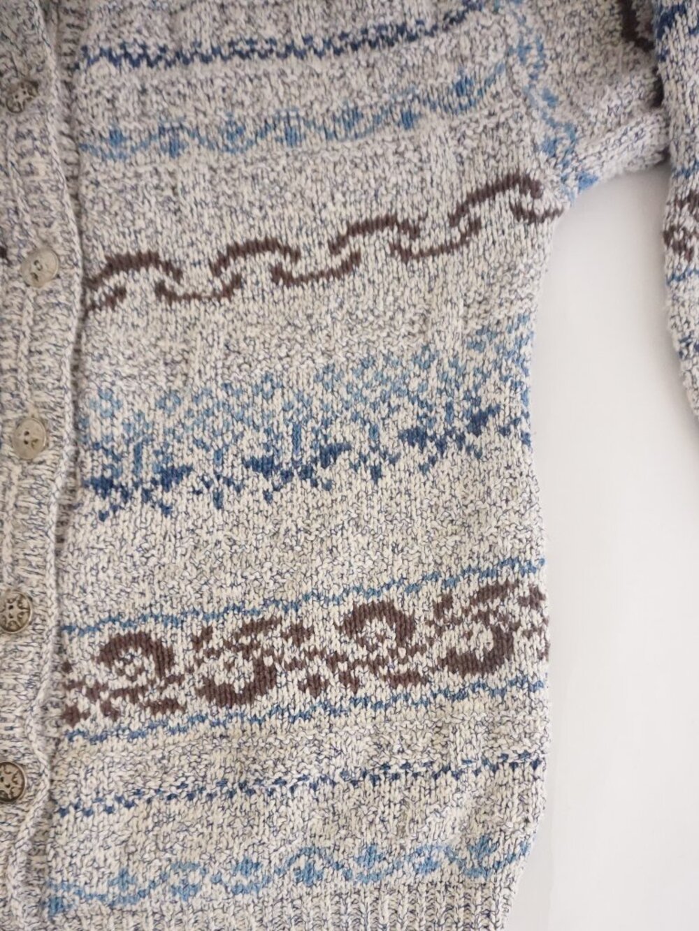 Vintage Alps Cream Blue Fair Isle Nordic Button Front Grandpa Cardigan M - Picture 5 of 9